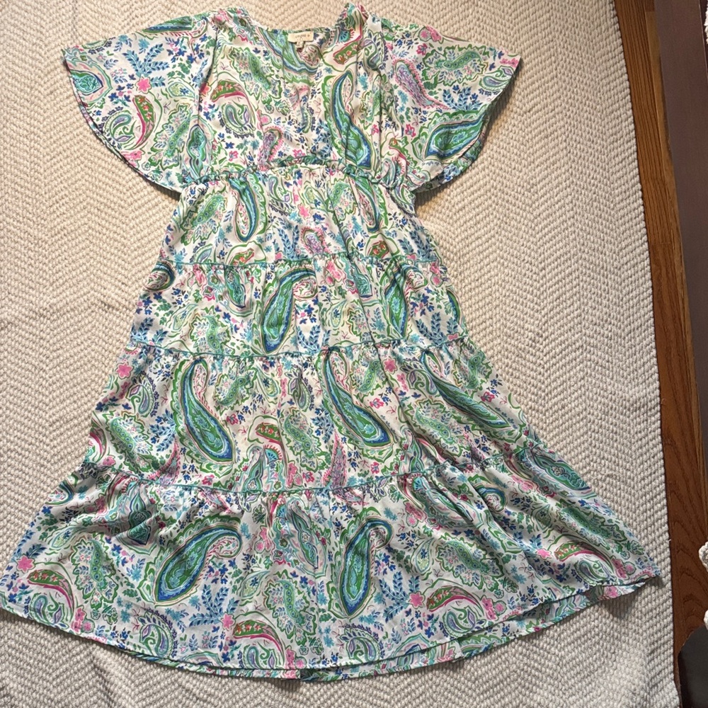 Umgee Floral Paisley Dress with Green and Blue Accents